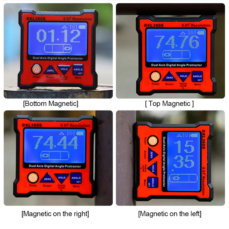 DXL360/S High-precision Dual-axis Inclinometer Digital Angle Meter Level Meter Gauge Angle Protractor with 5 Sides Magnetic Base