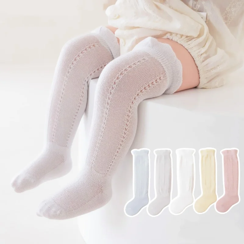 1/2Pair Baby Hollow Out Long Socks For Girls Boys Breathable Mesh Cotton Princess Knee High Kids Sock Summer Thin Newborn Socks