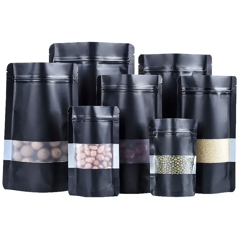 50pcs Custom Digital Printing Nut Snack Tea Coffee Bags Organic Doypack with Window Ziplock Stand Up Packaging Pouches