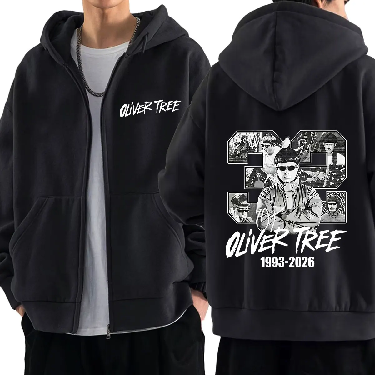 Sudadera con Capucha Oliver Tree Estilo Vintage de los 90s con Estampado 2026, para Hombre y Mujer, Sudadera de Moda de Manga Larga, Holgada, Casual, Gótica, Punk, Chaqueta Ip Up