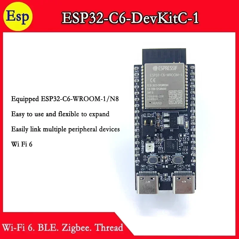 ESP32-C6-DevKitC-1 USB for CP2102 carry ESP32-C6-WROOM-1 N8 Wi-Fi 6 BLE Zigbee Thread Development Board CP2102