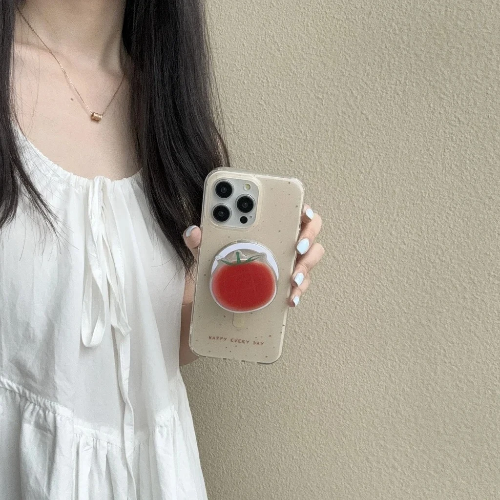 Ins เกาหลีน่ารัก 3D Mini Tomato Magsafe ขาตั้งโทรศัพท์แม่เหล็ก Grip Tok Griptok เกาหลีพับแหวนสําหรับ IPhone Samsung ขาตั้ง