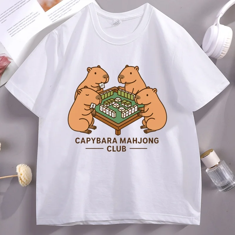 

Capybara Mahjong T-Shirt Funny Mahjong Graphic T Shirts Men Women Casual Round Neck Short Sleeve Tshirt Streetwear Clothes