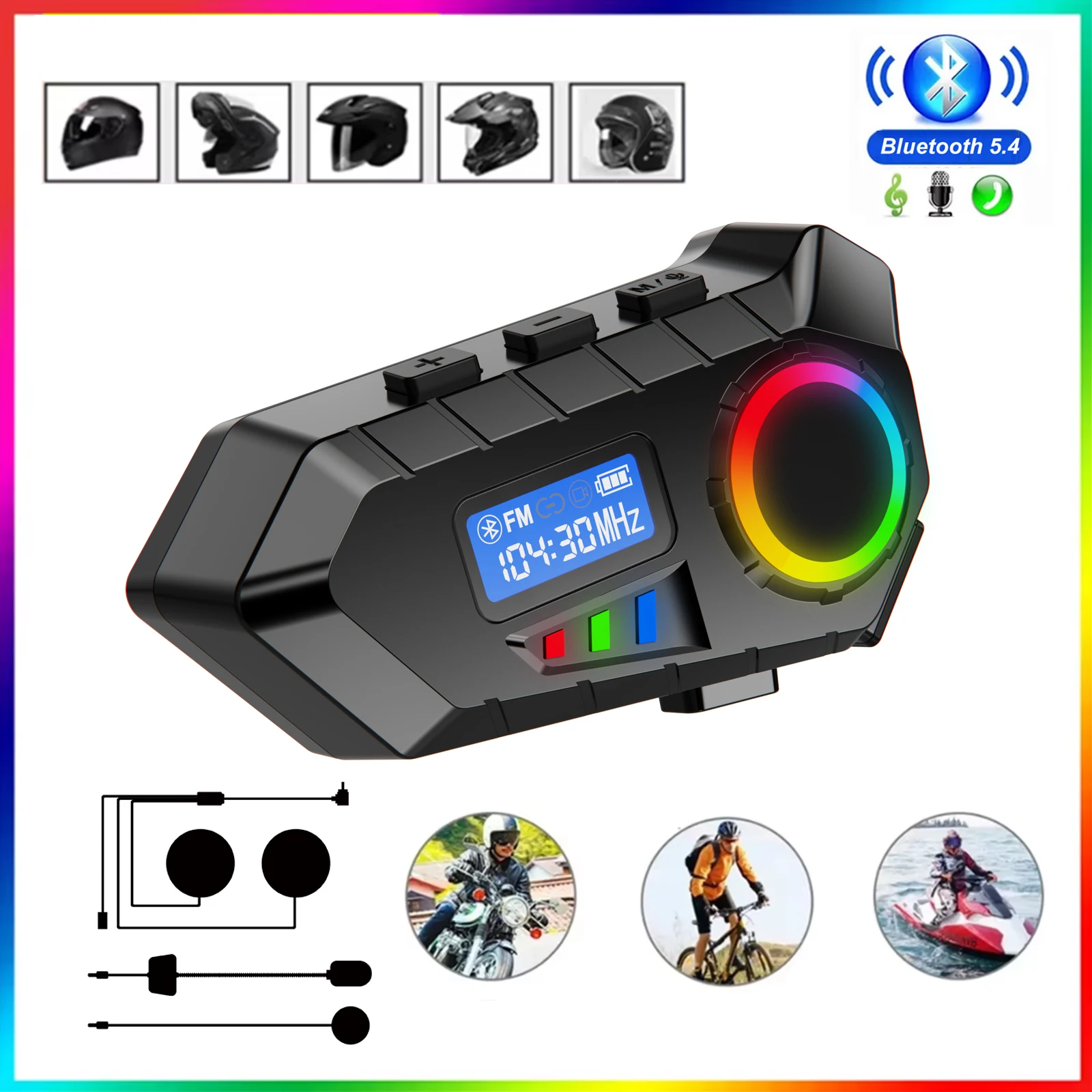 Kebidumei X3 Motorcycle Helmet Headset FM Radio Wireless MP3 Player RGB Light Earphone With Soft Hard Mic for Universal Helmet