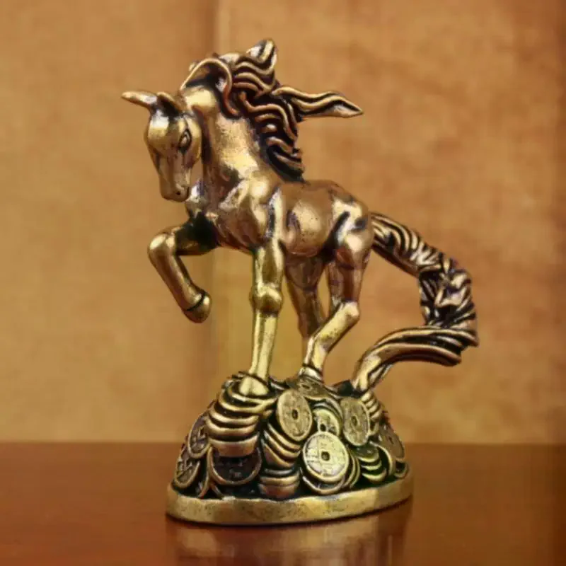 1Pcs Chasing Wind Horse Figurines Brass Solid Desktop Decoration Handicrafts Antique Zodiac Animal Miniatures Ornament
