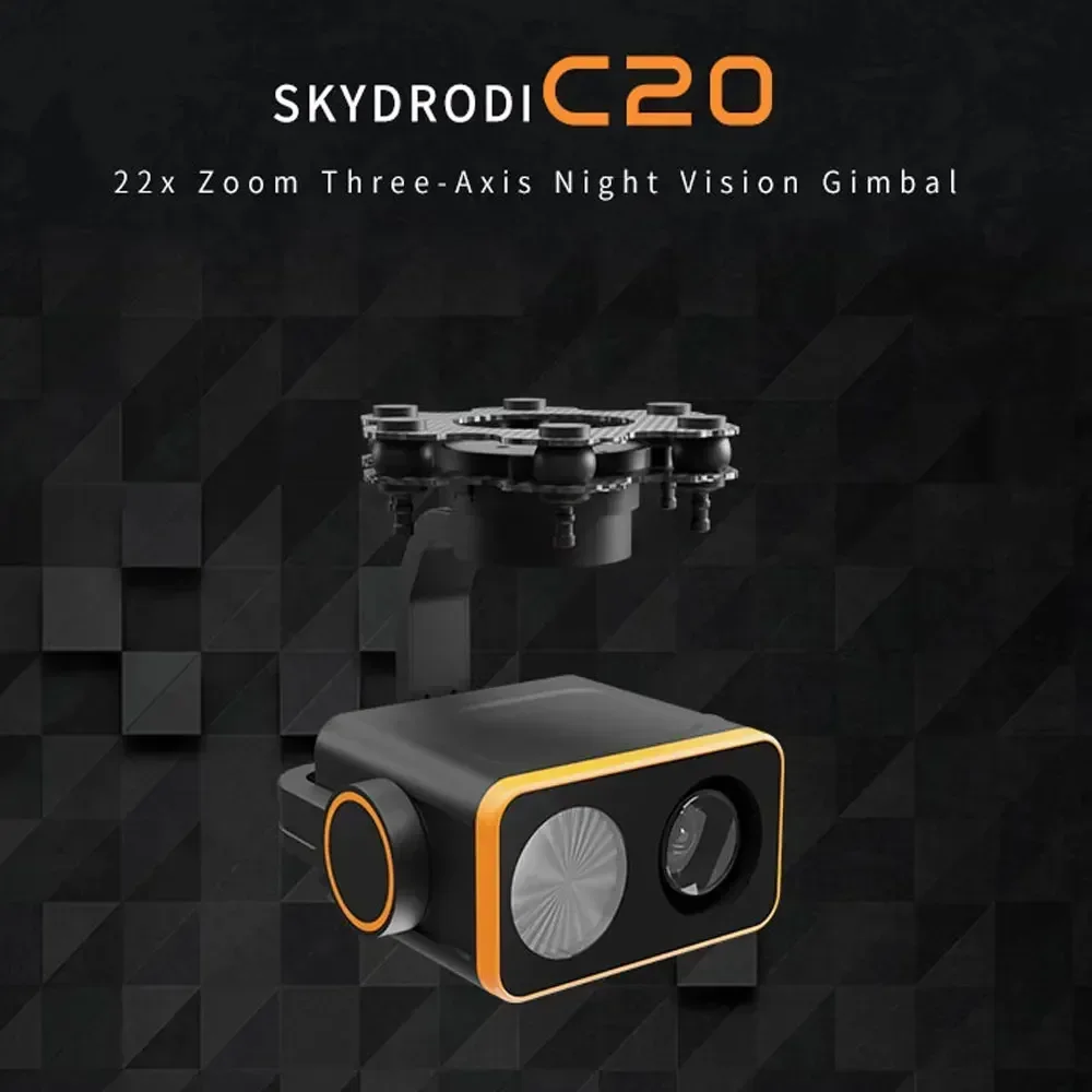 

Gimbal Skydroid C20: 1080P, 30 кадров в секунду, без искажений, -30 ℃ ~55 ℃ , IP67 Легкий вес 2,5 кг для ночных патрулей/спасательных дронов