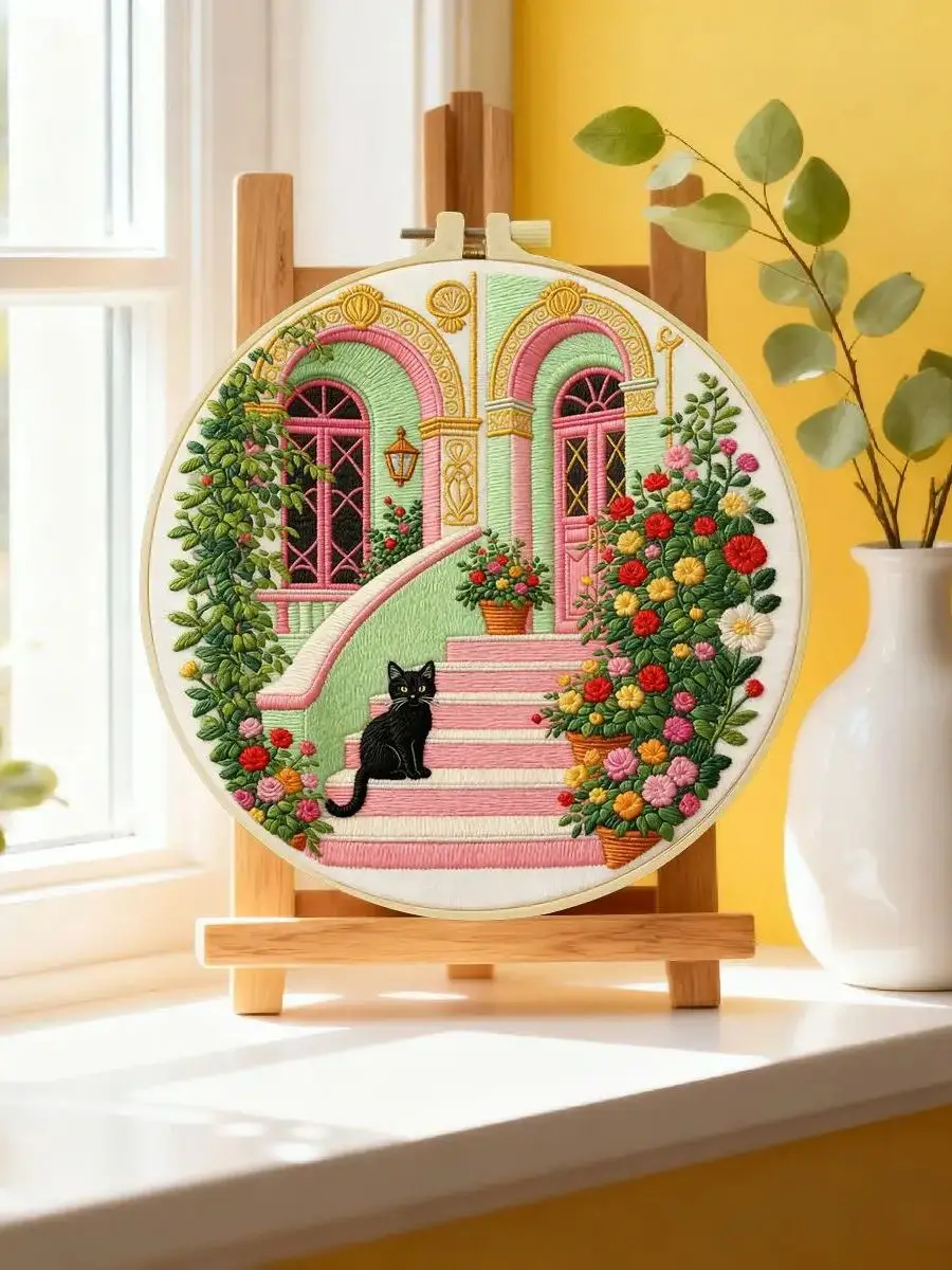 1 Stück 20X20CM/15X15CM 7,87/6,3 Zoll Tier - Katze Stickerei Starter-Kit DIY-Kit DIY-Stickerei-Set Handarbeiten Heimdekoration – Detail 6