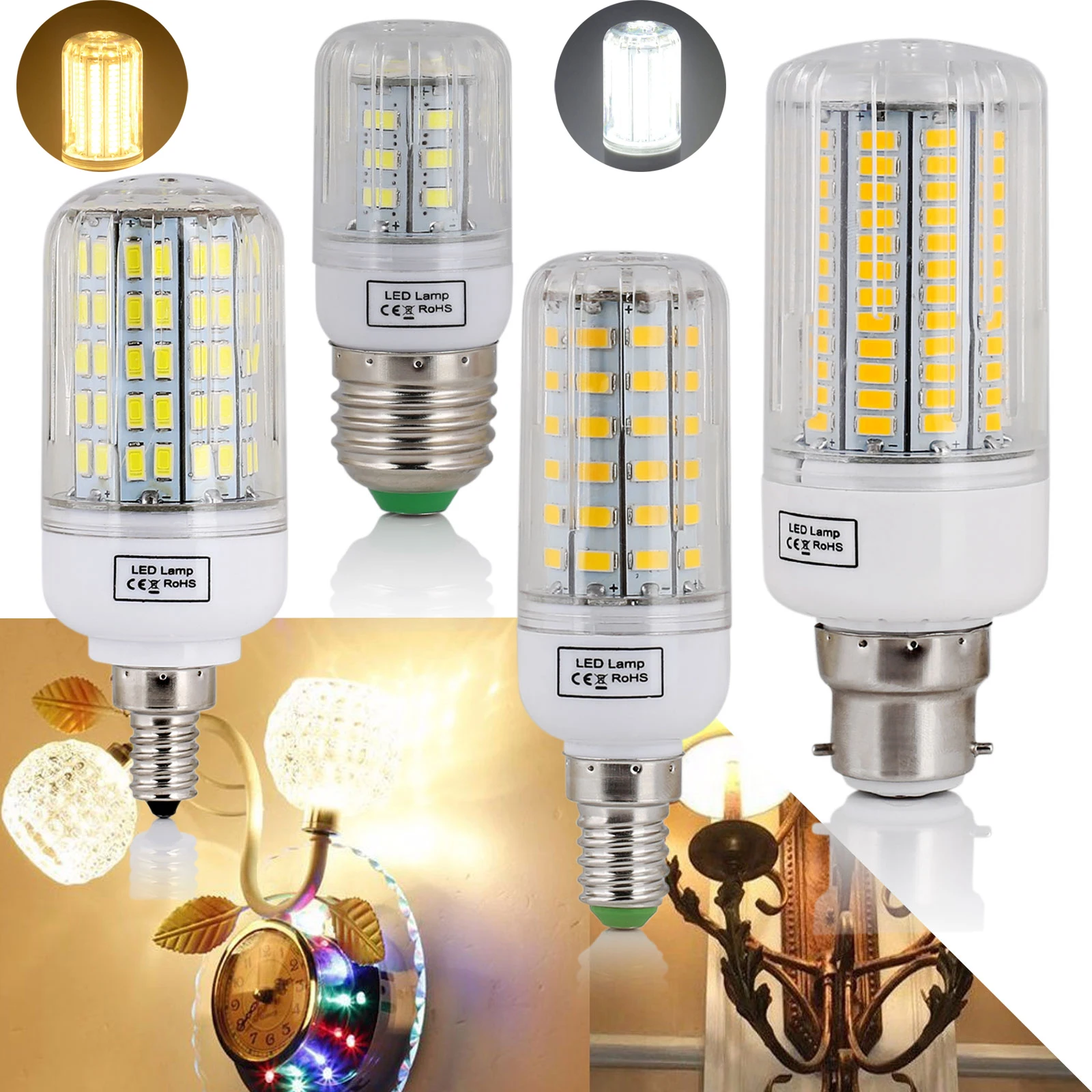 E27 E14 B22 светодиодный кукурузный свет 24LEDs-165LEDs 220V/110V лампы лампы гостиной заменить галогенную лампу SMD5730 чип люстра дома