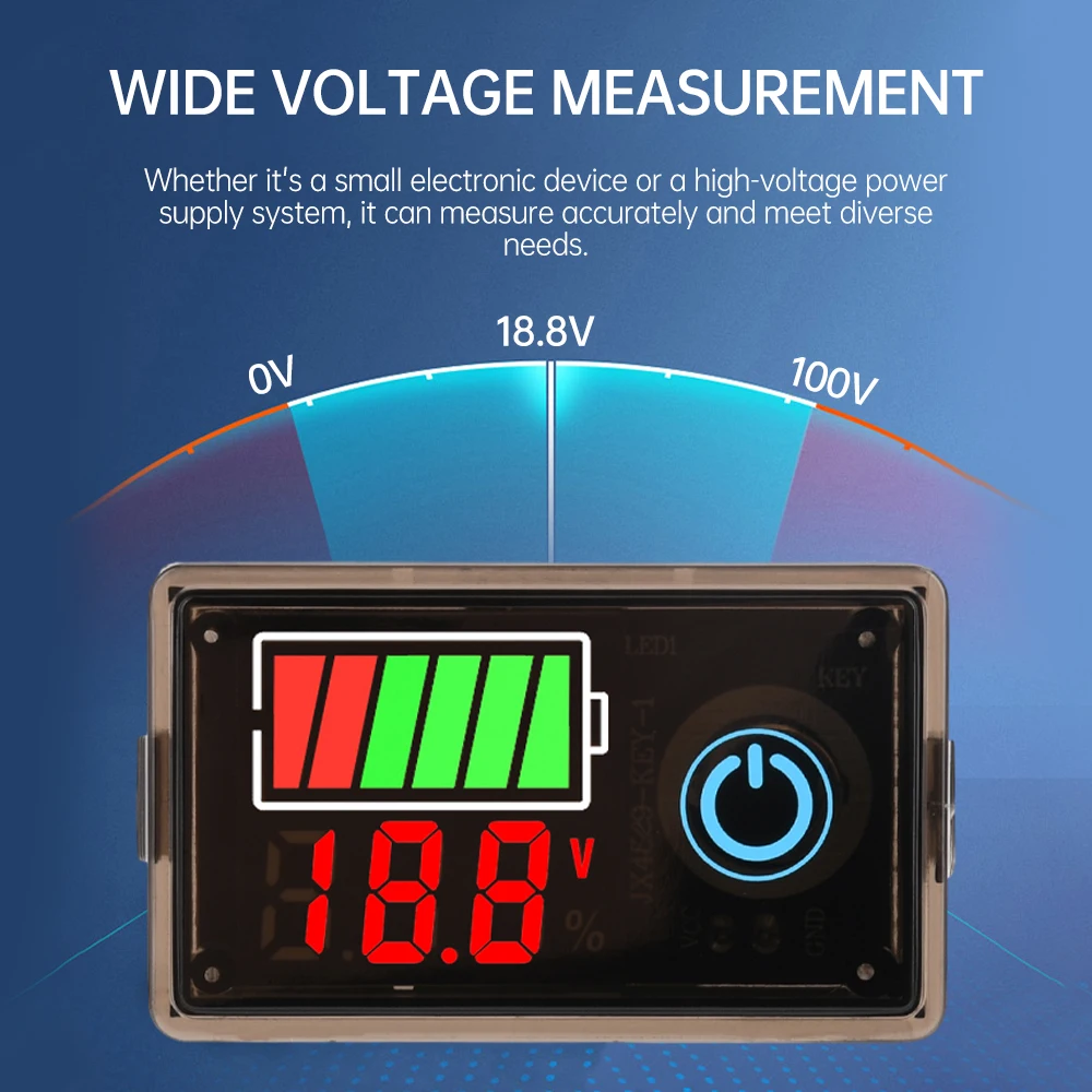 Battery Voltmeter Charge Level Indicator LED DC 8-100V Volt Current Meter Two-wire  Lithium Battery Capacity Meter ﻿