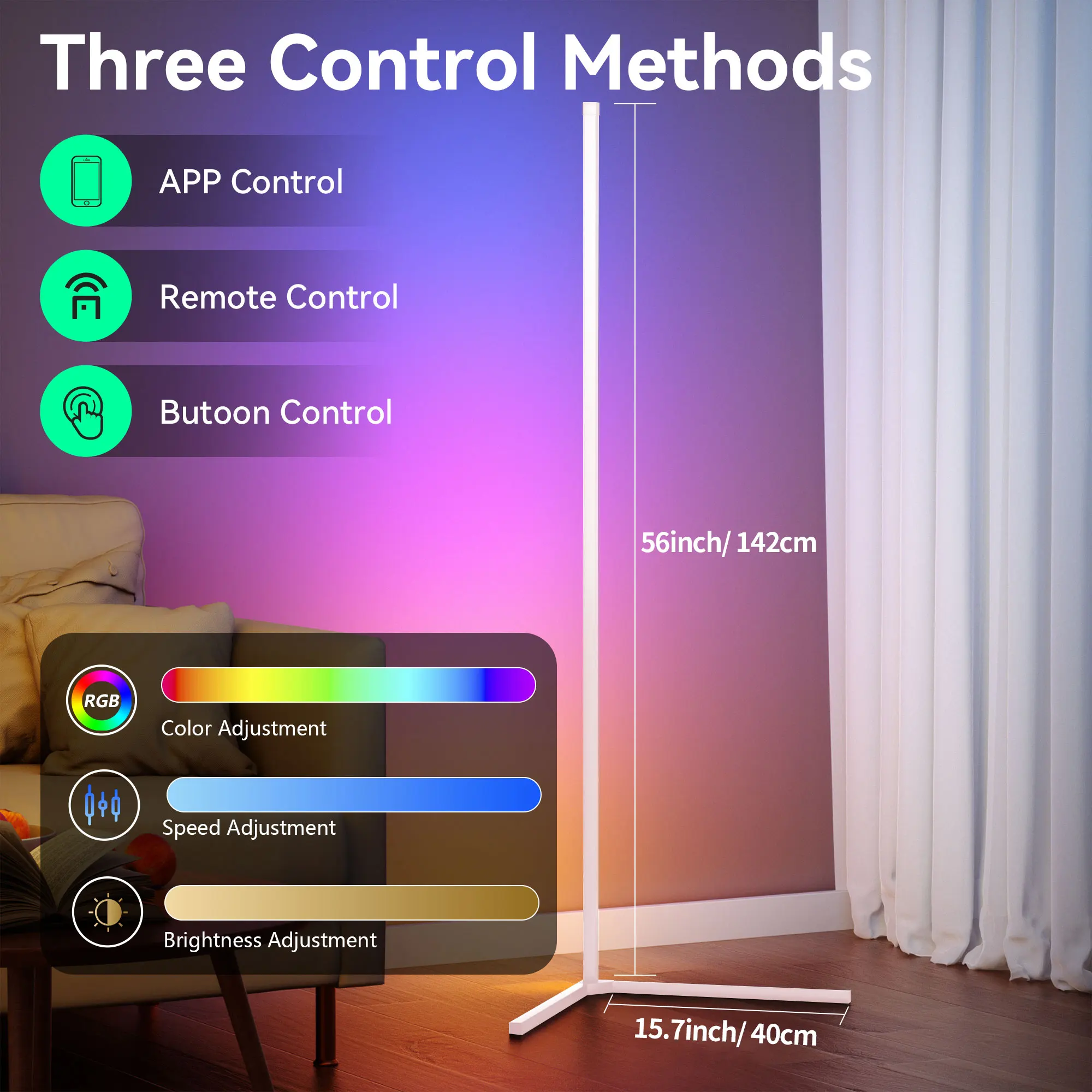 White L-Shaped Floor Lamp, USB Floor Light, Bluetooth APP & Remote Control Standing Lamp, Modern Floor Lamp for Living Room Bedroom Office