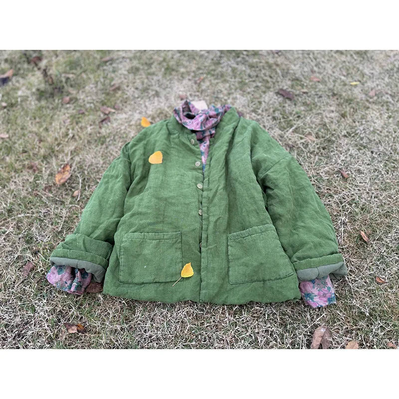 Arts Style New Autumn Winter Women Long Sleeve O Neck Single Breasted Parker Good Quality Cotton Pocket Patchwork Coats Y179