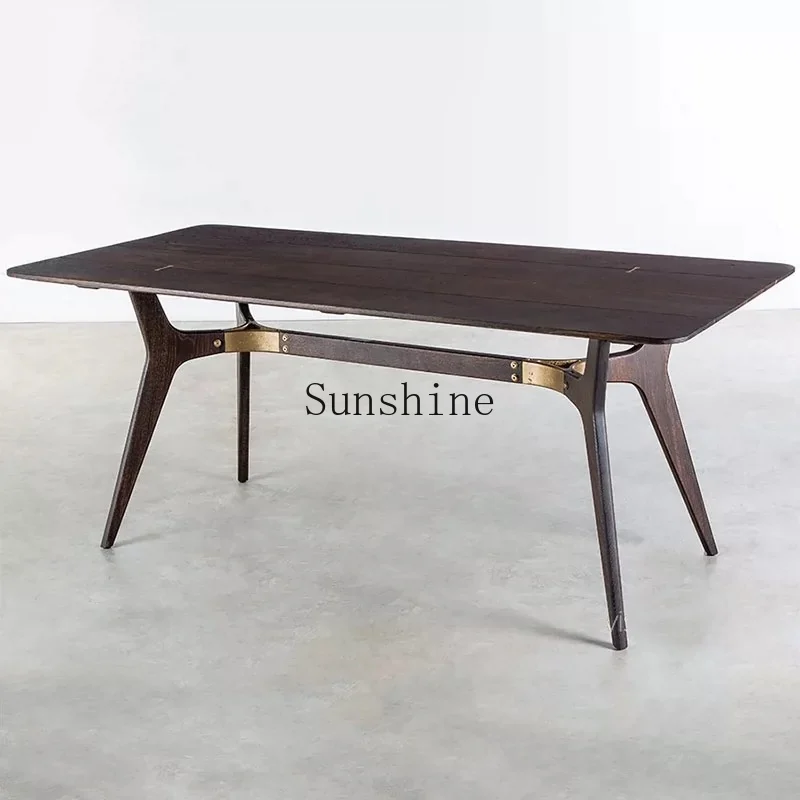 Mesa de comedor retro de madera maciza nórdica, mesa de comedor rectangular pequeña y sencilla de estilo industrial para el hogar