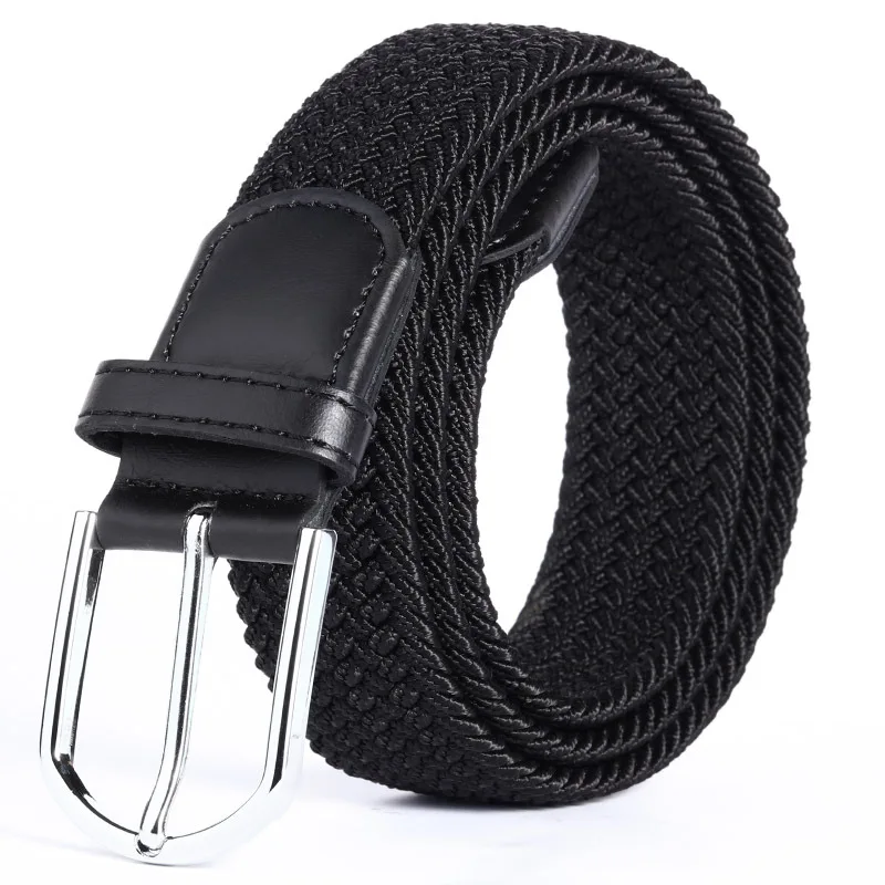 Men Women Elastic Stretch Waist Belt Black Canvas Stretch Braided Elastic Woven Leather Belt Wide Hot Metal Stretch Men's Belts