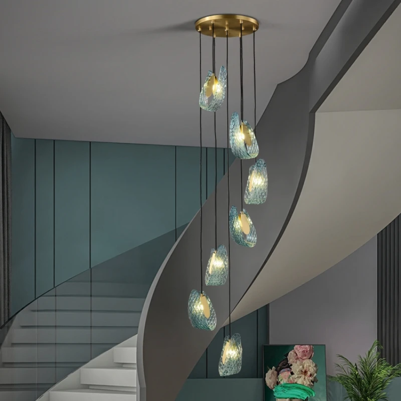 

Modern Staircase Chandelier Long Chandelier Attic Ceiling Lights Duplex Villa Rotating Stair Lighting Bedroom Bedside Lamp