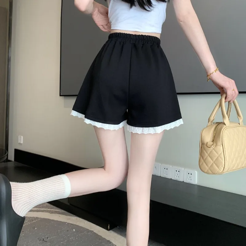 Lace Casual Shorts Women's  A-line Wide-Leg Short Pants Skirt High Waist Comfy Girls Sports Loose Outdoor Home Bottoms Summer