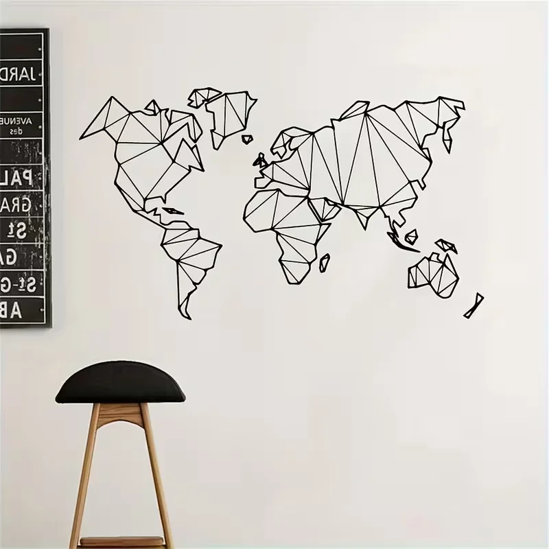 Geometric World Map Wall Stickers Made of Vinyl, Removable Decor for Home, Suitable for Living Room And Bedroom