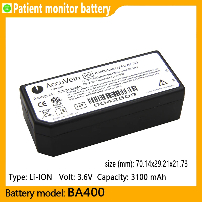 BA400  3100mAh  3.6v BA400 li-ion Battery For AccuVein AV400 Skin Surface Peripheral Veins Vasculature Detector