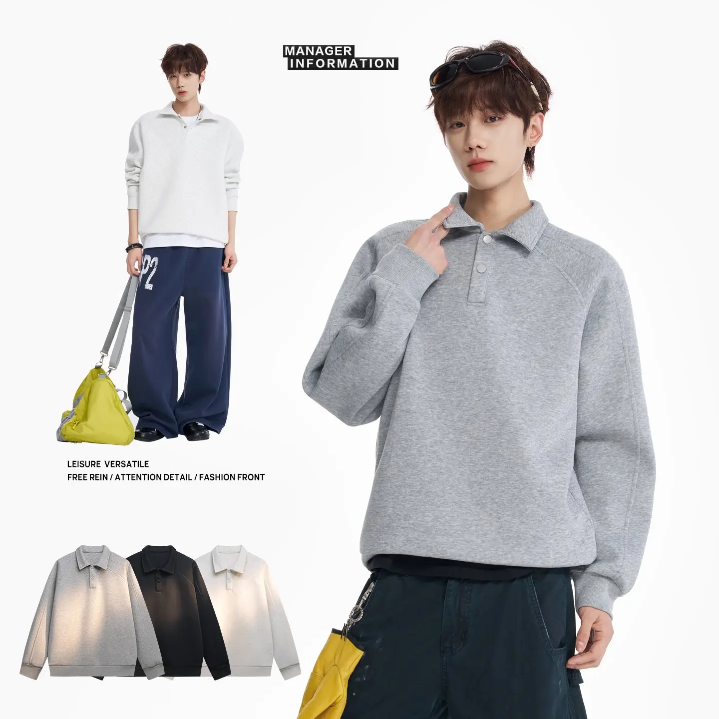 

Spring 2026 Heavyweight Collar Hoodie Men's Loose Casual f Zip Flip Collar Couple's Trendy Brand Cotton Polyester