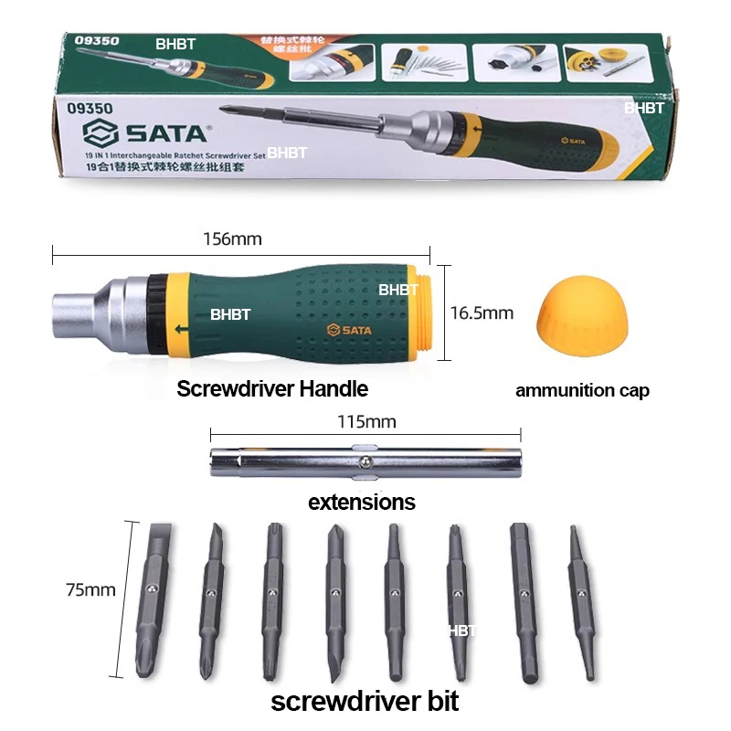 SATA 19 In 1 Interchangable Ratchet Screwdriver Set Two-way Ratchet Multi-function Screw Driver Bolt Driver Hand Tools