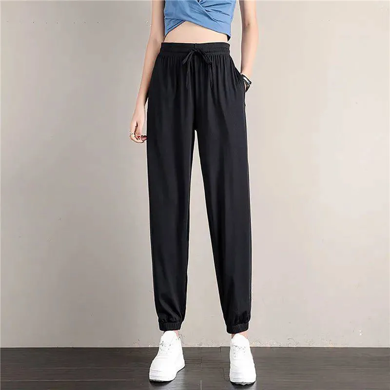 Hot Women\'s Wide Leg Pants Ice Silk Sweatpants Loose Bunched Feet Loose Leggings Thin Casual Sanitary Elastic Slacks Pants