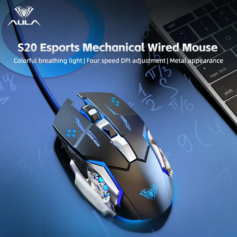 Aula Wolf Spider S20 Metal Gaming Heavy Wired Mouse Mechanical Usb Desktop Laptop Competitive Pubg Cf Lol Luminous Texture Mouse