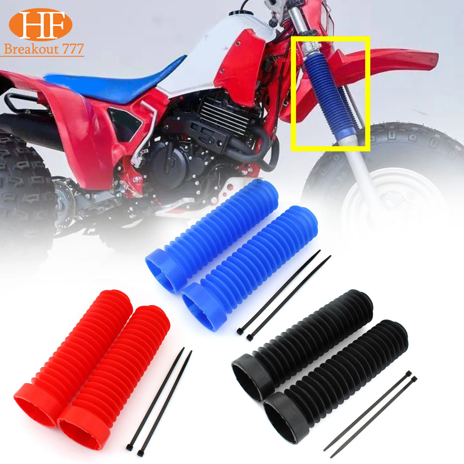 

Motorcycle Front Fork Covers Rubber Gaiters Gators Shock Boots 2 Clamps For Honda ATC 250R 1983‑1986 350X ATC 1985-1987