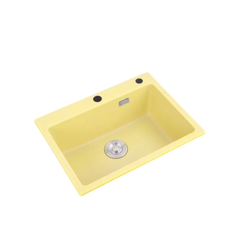 Milk yellow granite sink, large single  under the sink, quartz stone kitchen  vegetable