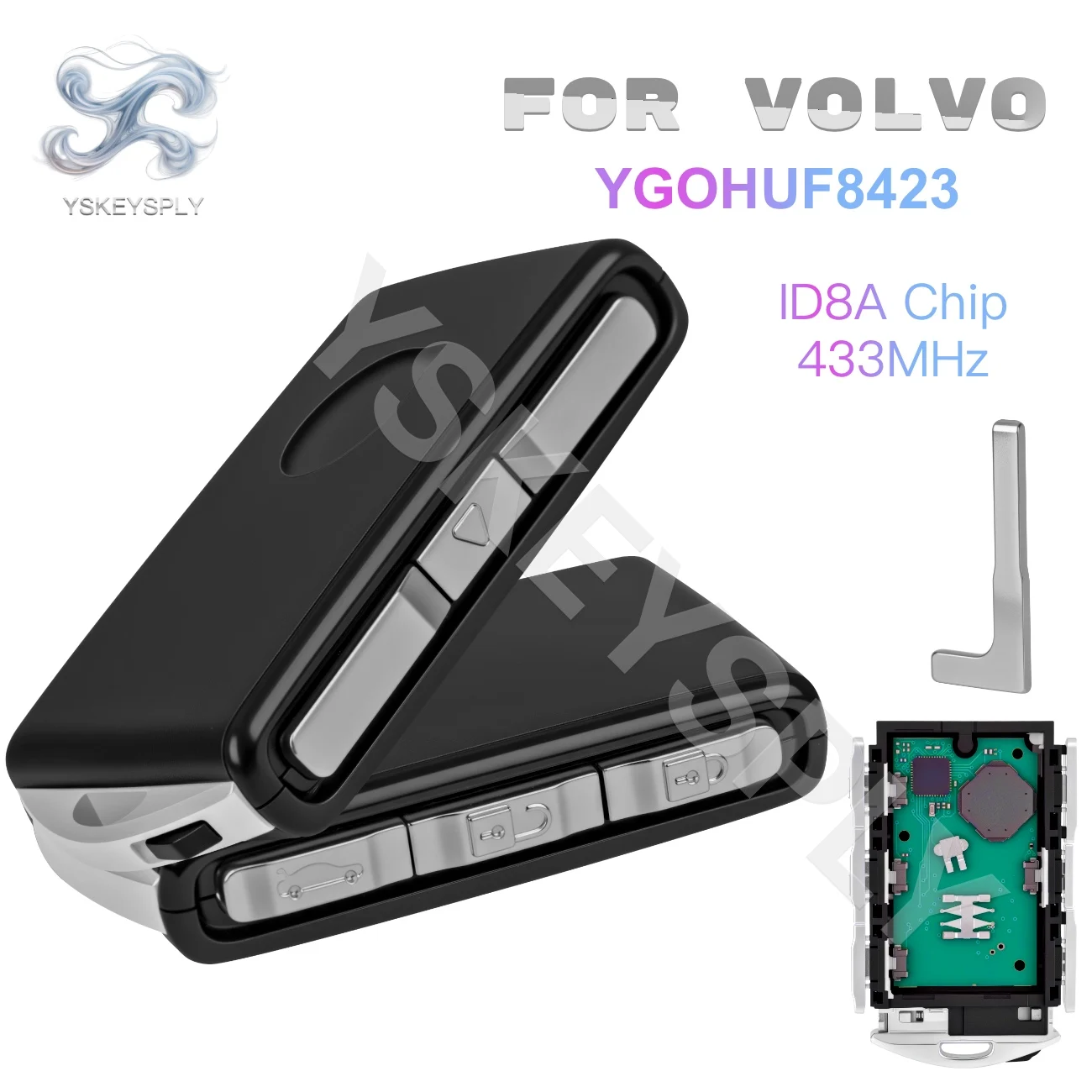 

For Volvo S40 S60 S90 XC40 XC60 XC90 Remote Key Fob 8A Chip 433MHz Keyless Go FCC ID YGOHUF8423