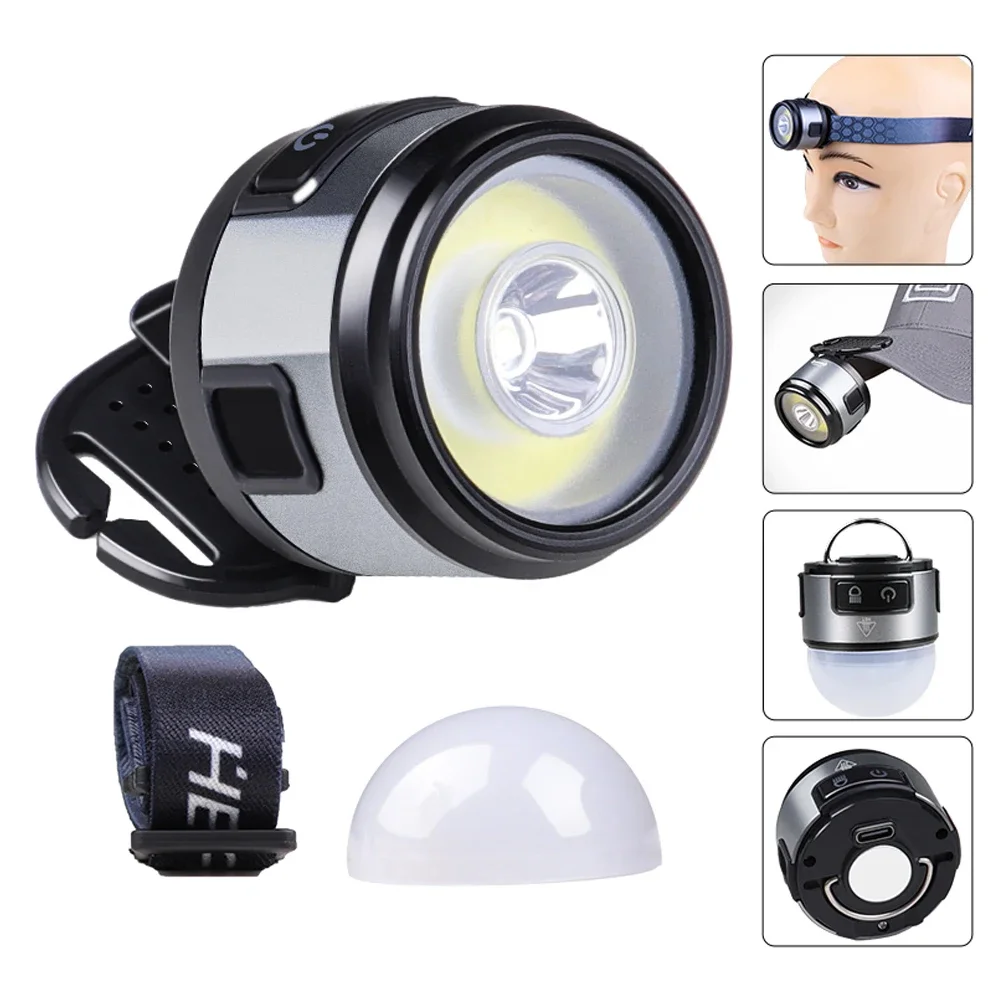 4 IN 1 Mini Multifunction LED Headlamp USB C Rechargeable Head Flashlight With Strong Magnet Cap Clip Light For Fishing Camping