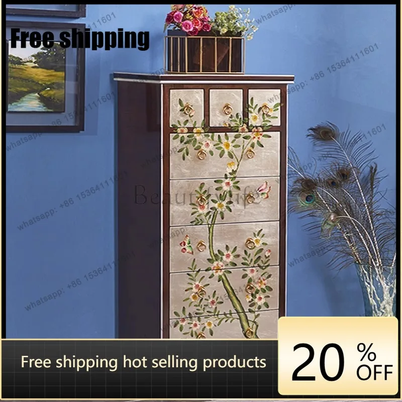 PJ American painted entrance cabinet Chinese retro gold and silver foil storage locker
