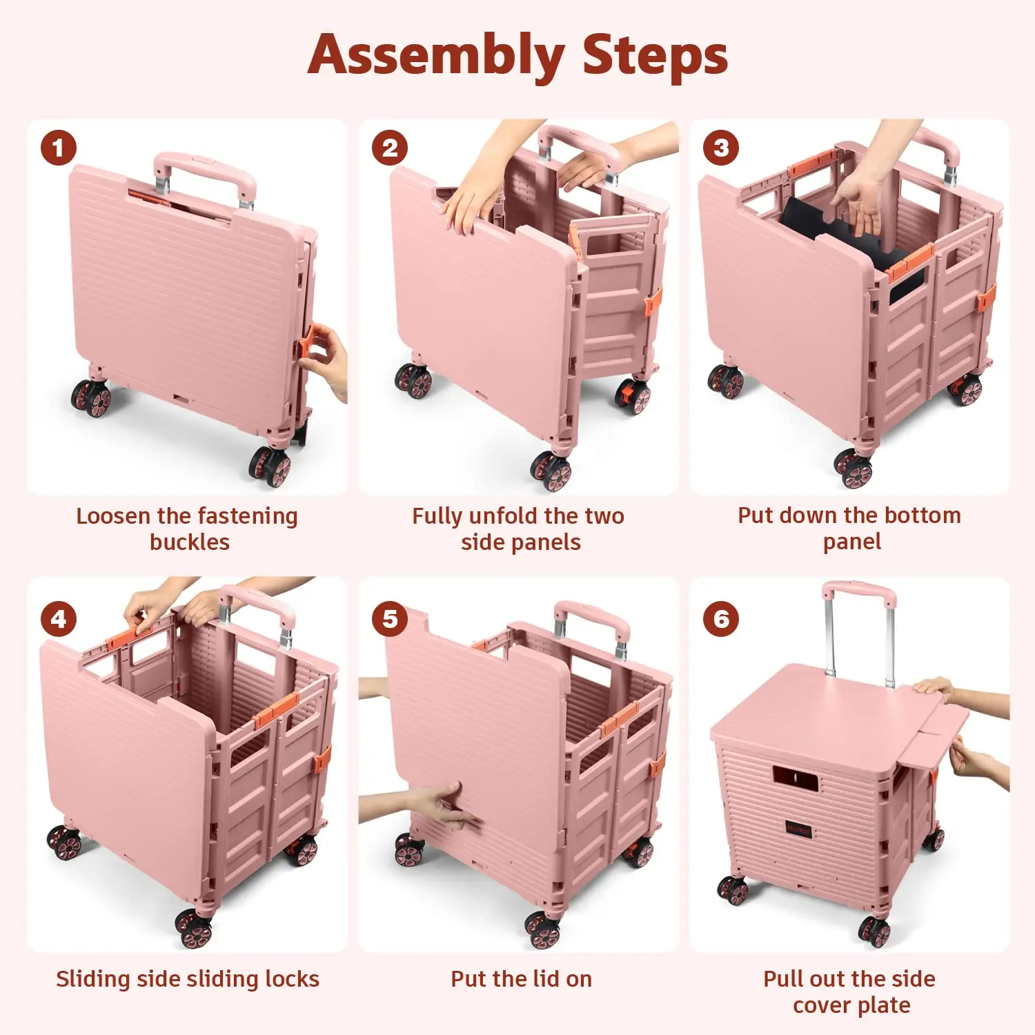 SELORSS 	55L Large Capacity Foldable Utility Cart with Magnetic Lid with 360°Rotate Wheels Noiseless for Shopping Storage Office