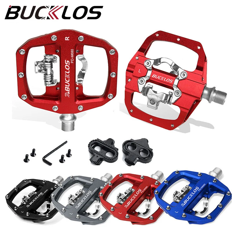 BUCKLOS Dual Function Bicycle Pedals for SPD Mountain Bike Clipless Pedals Bearings 9/16