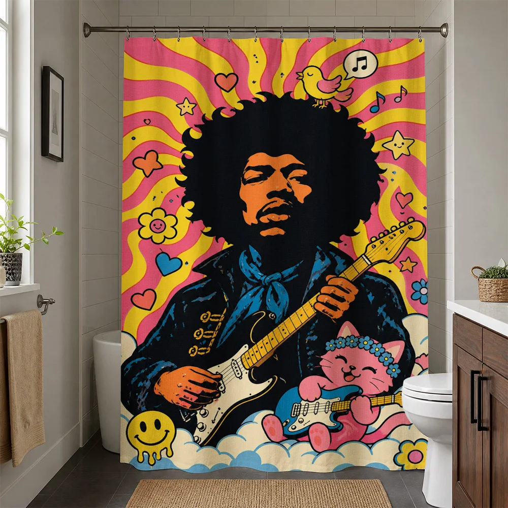 Retro Pop Art Groovy Music Shower Curtain for Bathroom Boho Home Decor Psychedelic Style Water Curtain Liner Artistic Accent