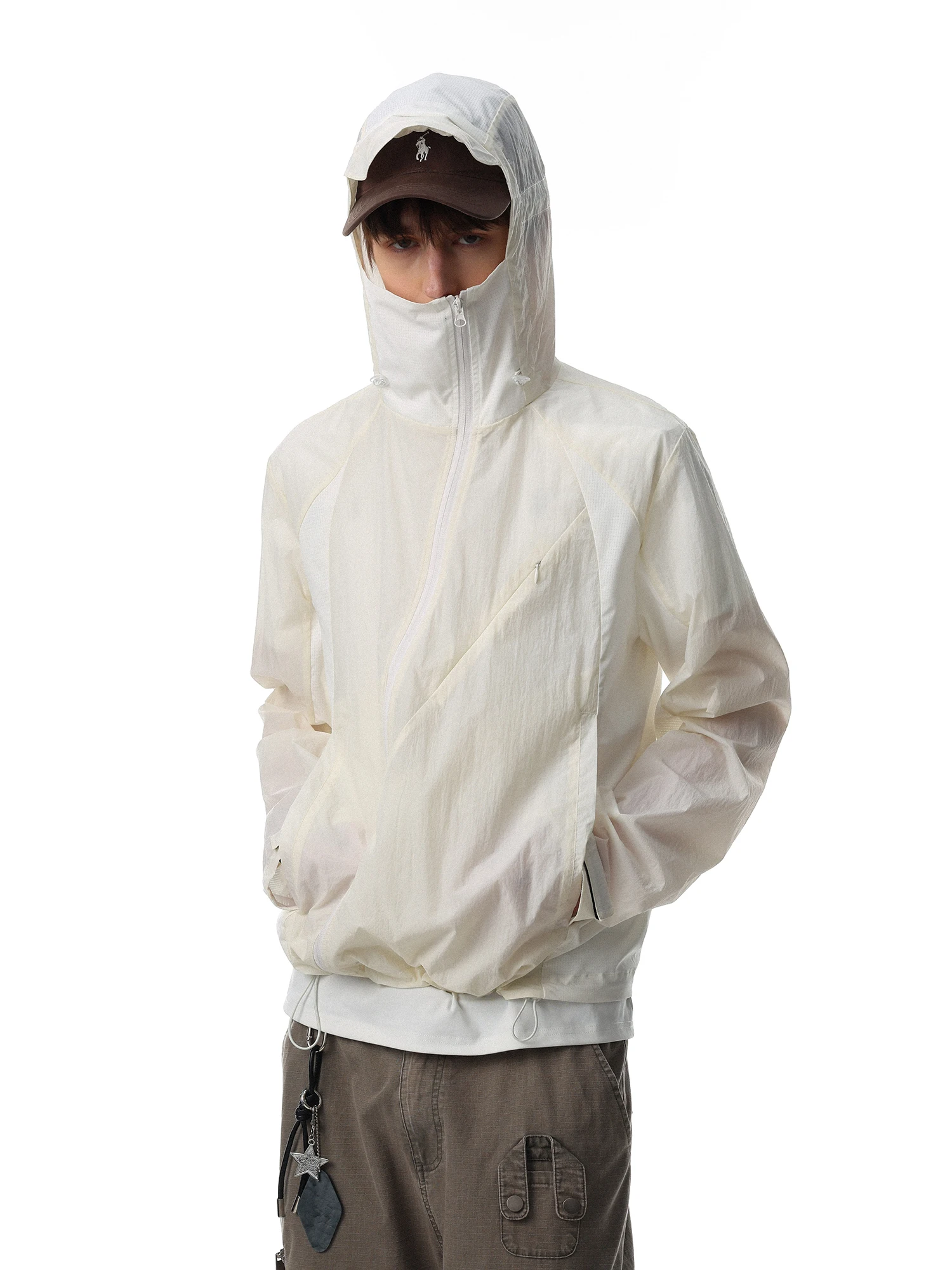 MRNEARLY American Retro Loose Hooded Deconstructed Design Sensation Sun Protection Clothing Men's Lightweight Outdoor Sports ...