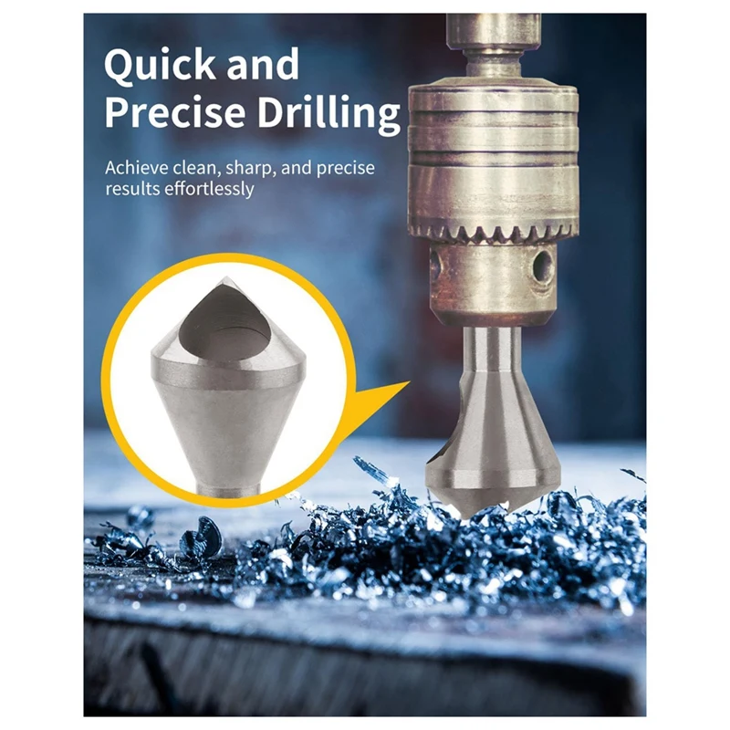 카운터 싱크 드릴 비트 세트, 라운드 생크 HSS(4241) 카운터 싱크 드릴 비트, 목재, 금속, 플라스틱, 실버 4 피스