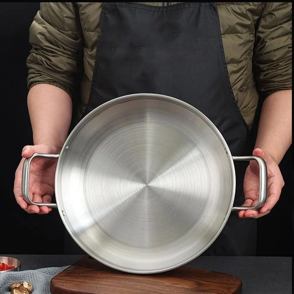 Durable BBQ Plate Frying Pan Salad Bowl Stainless Steel Dry Pot 22/24/26/28/30cm Thickened Hot Pot