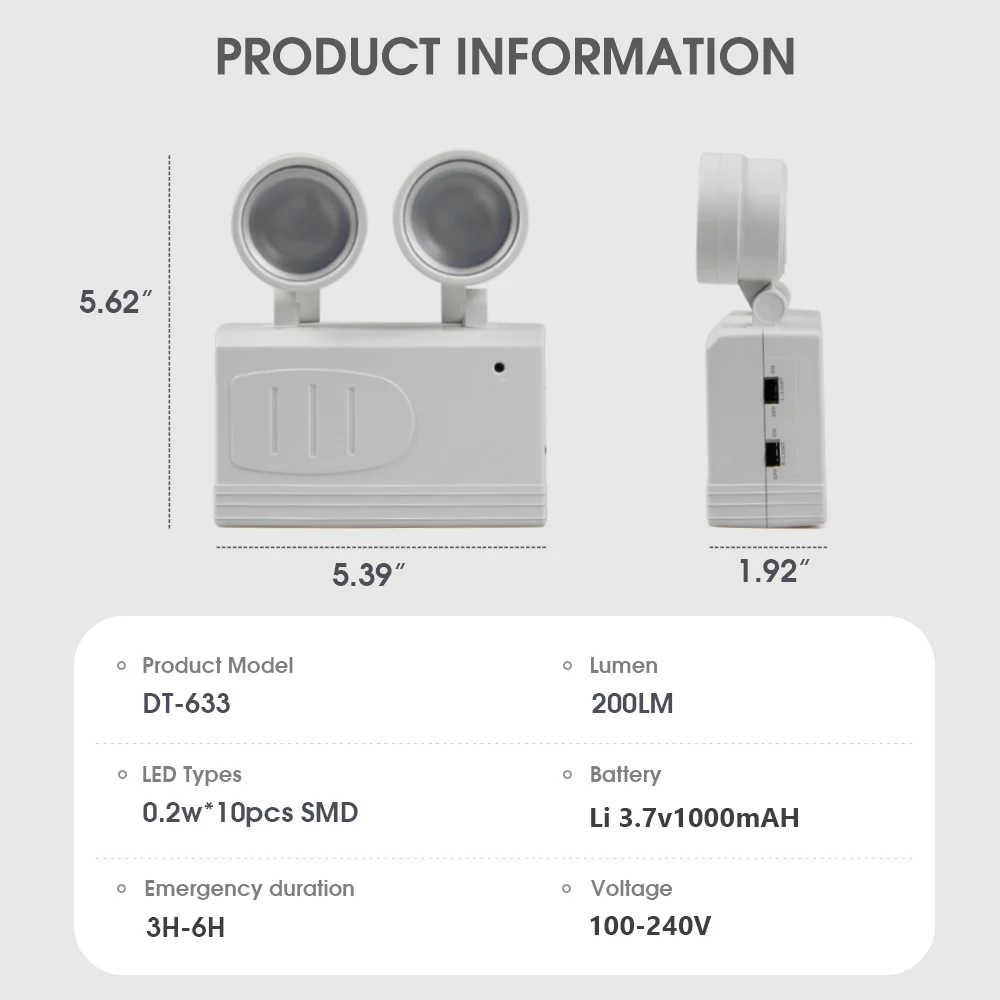 Lampu Darurat Dua Kepala Lampu Pemadam Kebakaran Terpasang Di Dinding Putar Lampu Evakuasi Darurat Lampu Berkemah LED Dapat Diisi Ulang
