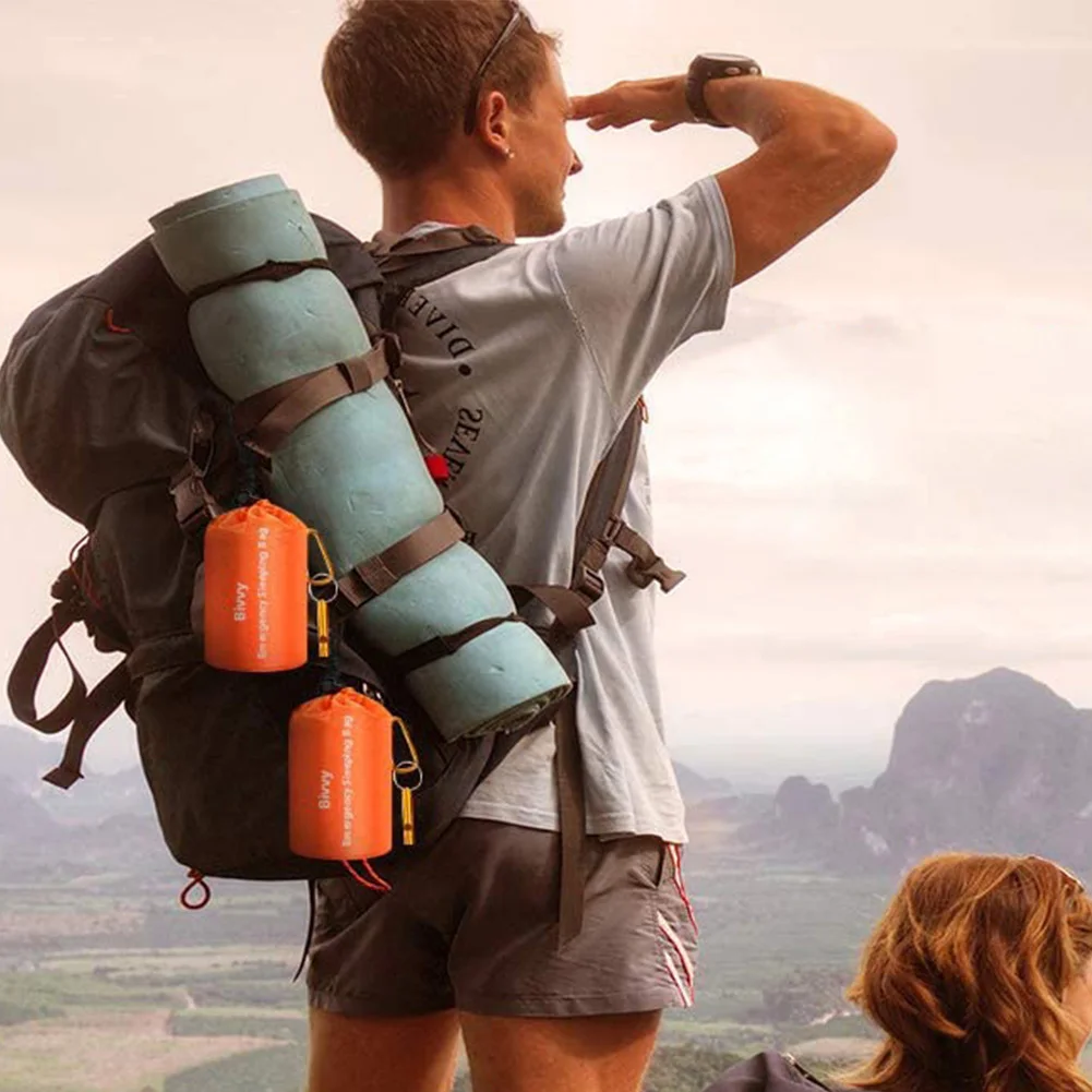 ผ้าห่มฉุกเฉินแบบพกพากันน้ําความร้อน Bivy Sack Polyethylene ถุงนอนฉุกเฉินกลางแจ้ง Camping Hiking อุปกรณ์เสริม