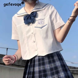 Mulheres blusas brancas de manga curta verão y2k topos lapela sólida coreano casual feminino estilo preppy meninas japão jk harajuku t-shirts