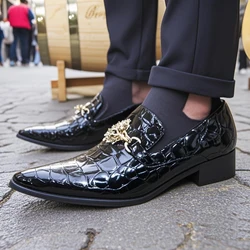 Summer New pattern Men's Shoes Pointed Calf shoes Office Dress shoes Crocodile print Luxury Wedding shoes