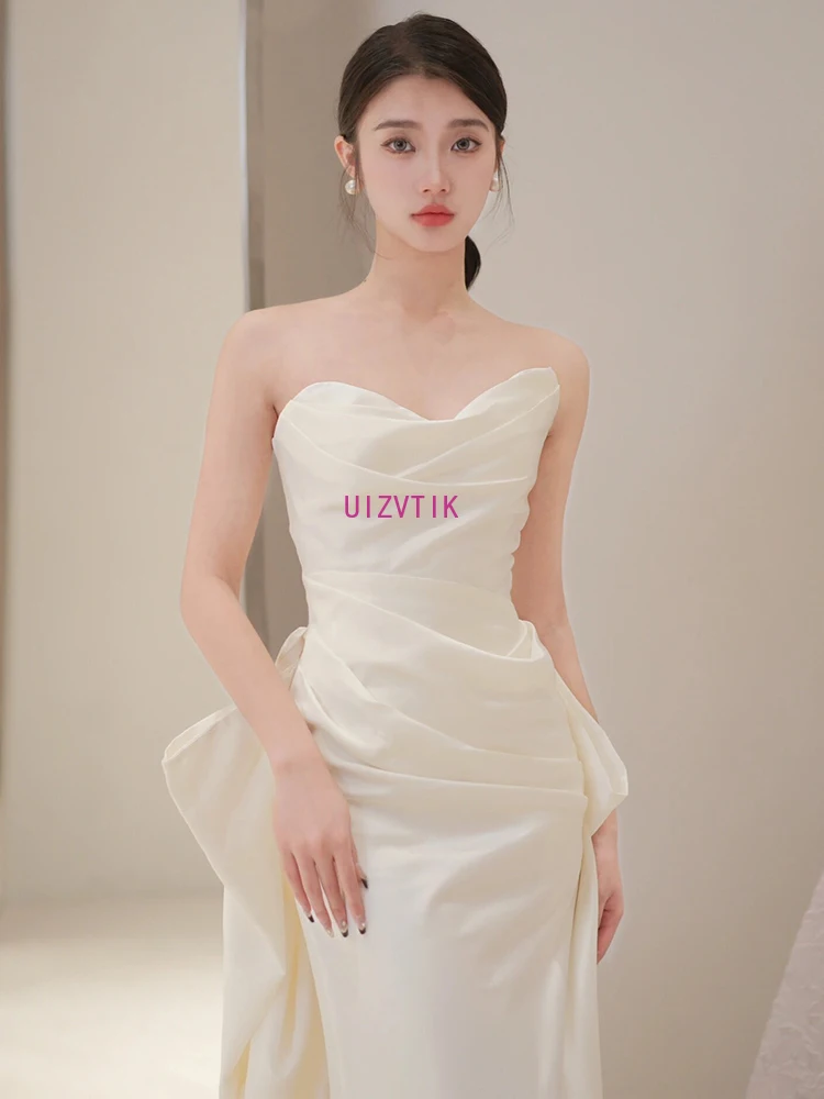Простые корейские свадебные платья с открытыми плечами Белое атласное вечернее платье Вечернее платье 웨딩드레스 Свадебное платье для фотосессии на заказ