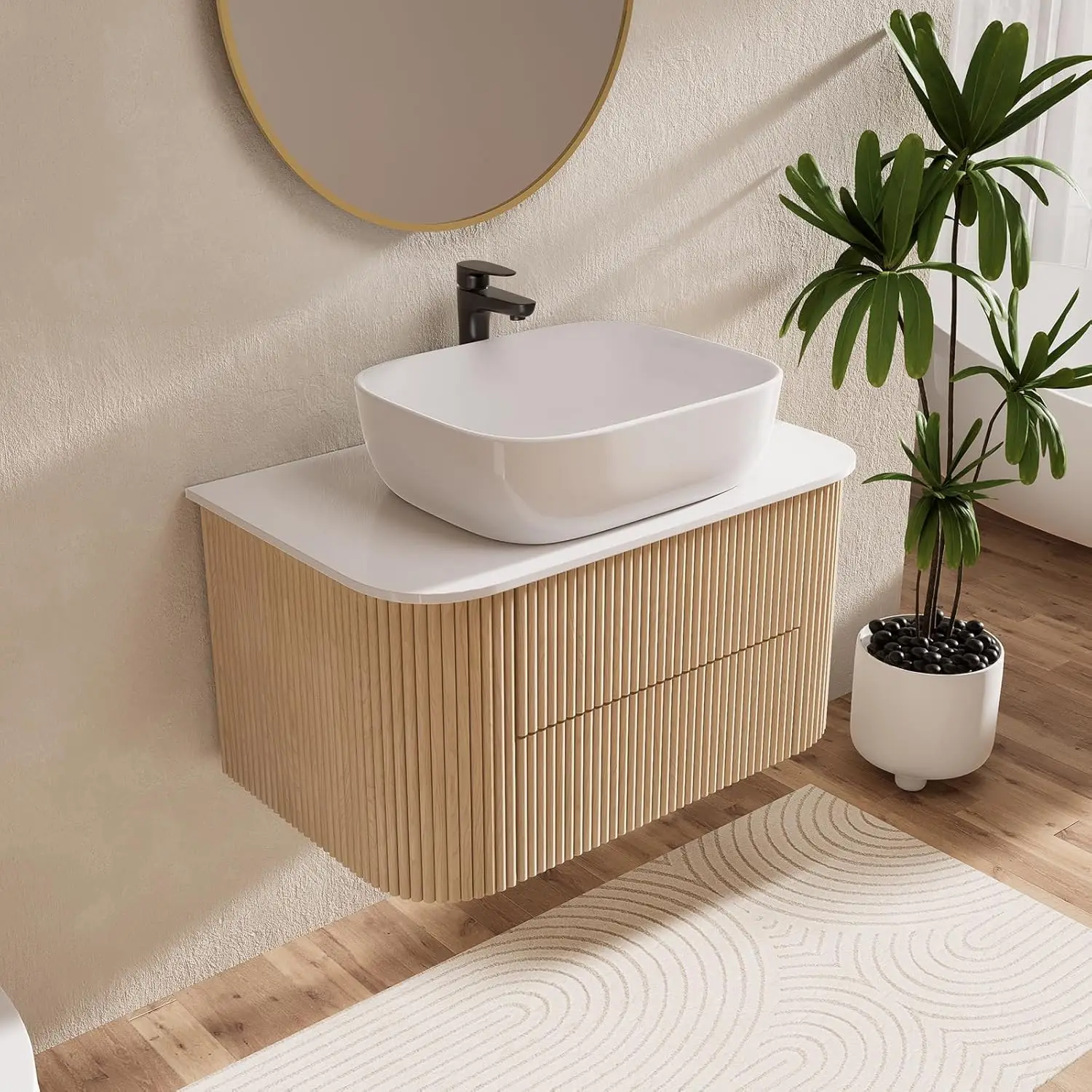 

31.5'' Floating Bathroom Vanity with Sink Farmhouse Single Sink Bathroom Vanity Cabinet (Natural)