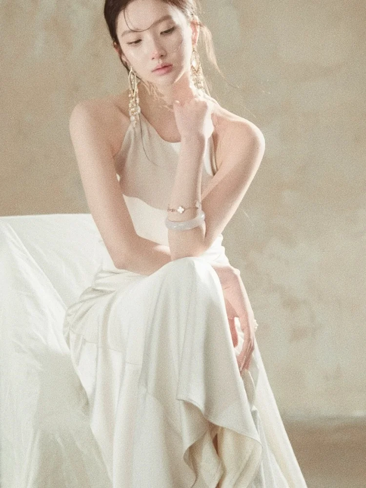 Luxury Solid Women's Long Dresses Sexy Elegant Ruffles Blue Chic Evening Dress Slim Fit Whit Canisole Green Mermaid Vestidos