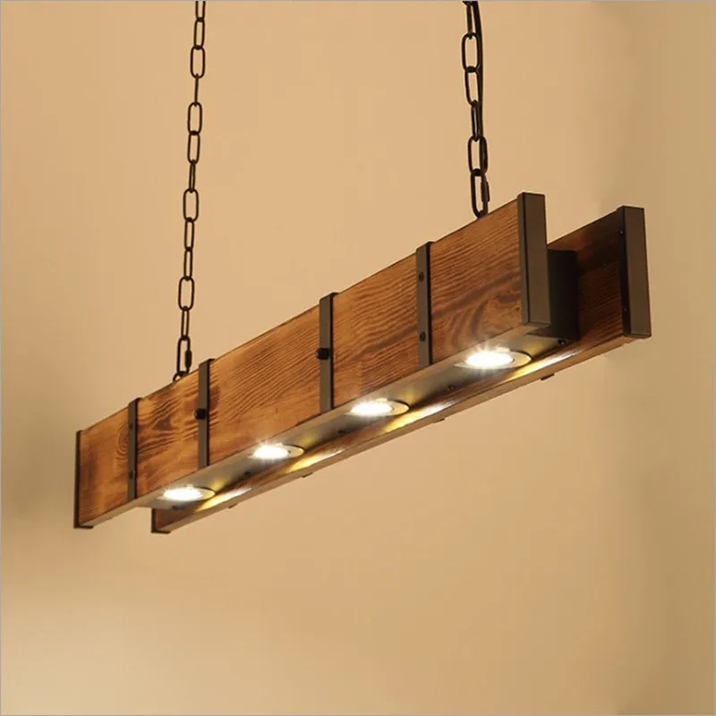 Retro rectangle Solid Wood Pendent Lamp American industrial long lamp with spotlight Restaurant Bar Counter Dining Table lamp