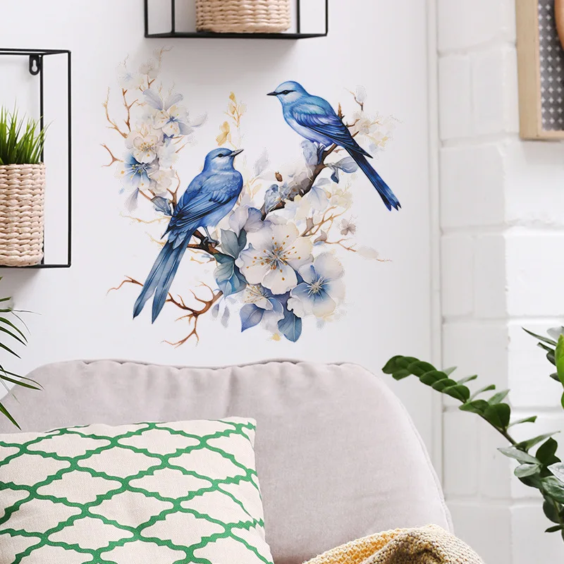 1PCS Painted Branches Flower Birds Bedroom Living Room Porch Home Background Decoration Beautify Wall Paste Self-adhesive