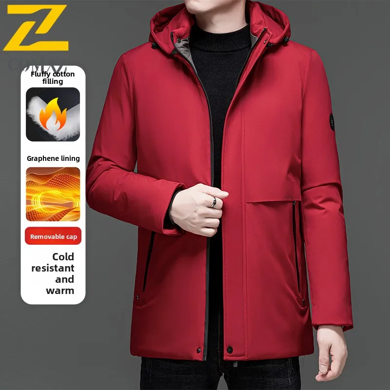 2025 Men's Winter New Warm Jacket Luxury Brand Thickened Warm Parka Korean Casual Detachable Hooded Thermal Cotton Padding Coat
