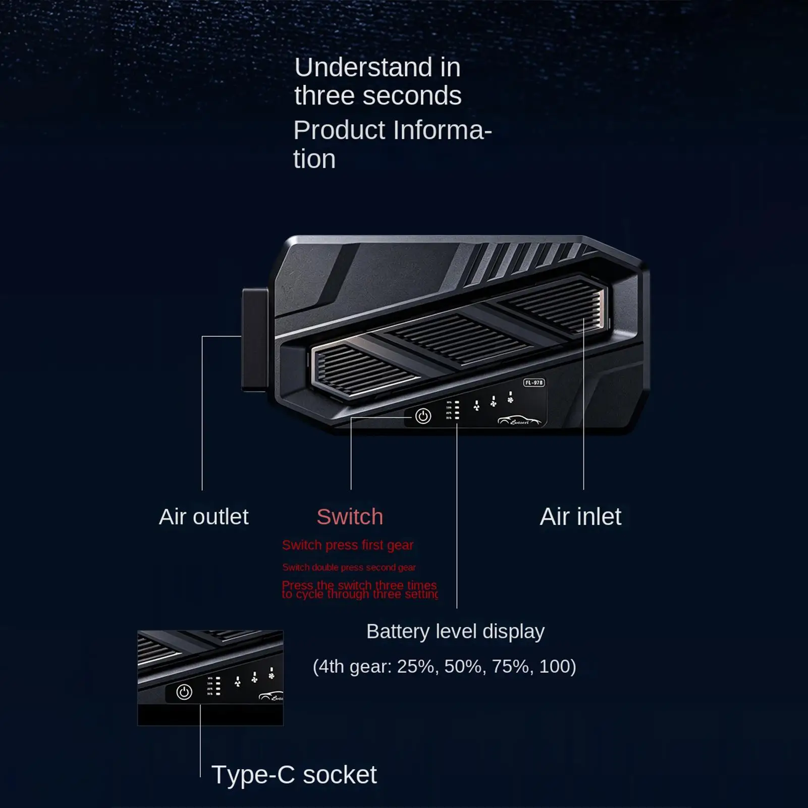 For SUV Car Ventilation Fan Air Circulation 360 Degree Adjustable Double-Clamp Auto Ventilator Fan For RV Sedan Truck Travel