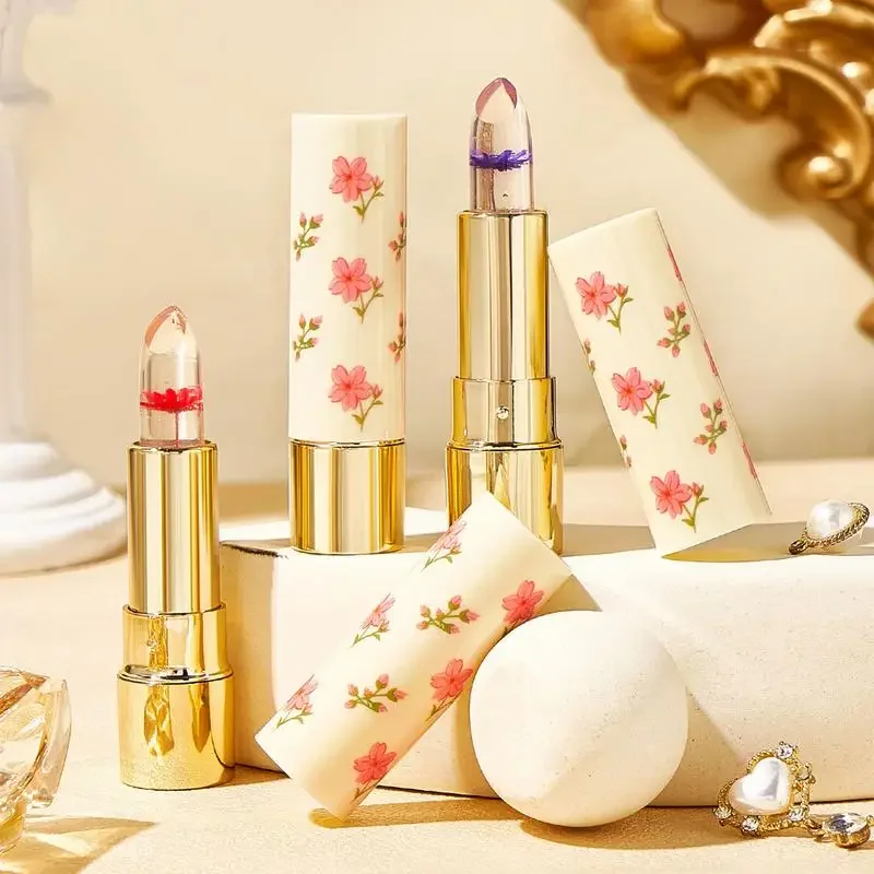 Sdotter 2 สีดอกไม้โปร่งใสลิปสติก Lasting Moisturizer คริสตัลเยลลี่ลิปสติกอุณหภูมิสีเปลี่ยน Lip Balm Lip