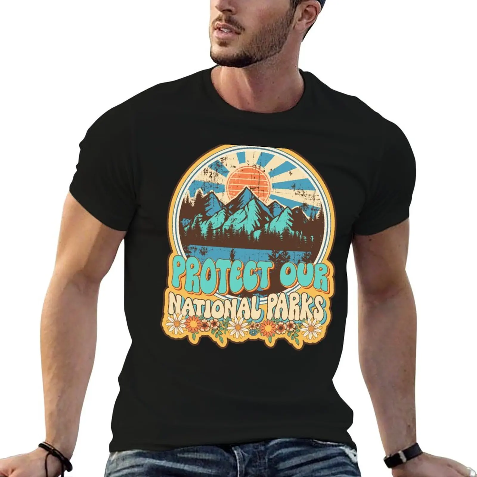 Protect our national parks retro climate call to action groovy hippie T-Shirt sublime funny costumes black t-shirts for men
