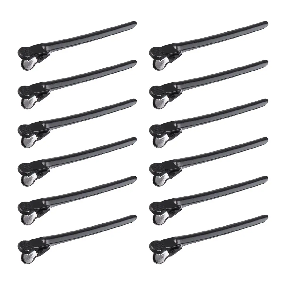 

12pcs Clips for Women Black Stainless Steel Durable Premium Plastic Hairdressing Tool Positioning Clips Strong Grip Long Thick